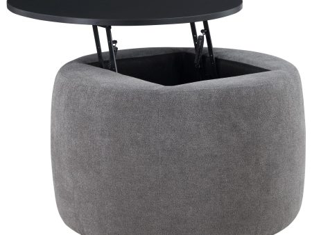 Tesoro Upholstered Round Lift Top Storage Ottoman Grey and Black on Sale