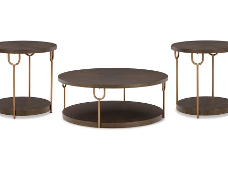 Brazburn Dark Brown Gold Finish Coffee Table and 2 End Tables Fashion