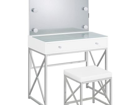 Eliza 2-piece Vanity Set with Hollywood Lighting White and Chrome For Cheap