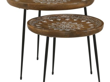 Nuala 2-Piece Round Nesting Table with Tripod Tapered Legs Honey Black For Cheap