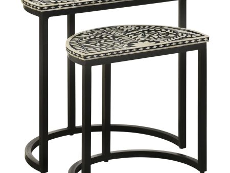 Zakiya 2-piece Demilune Nesting Table Black and White Cheap