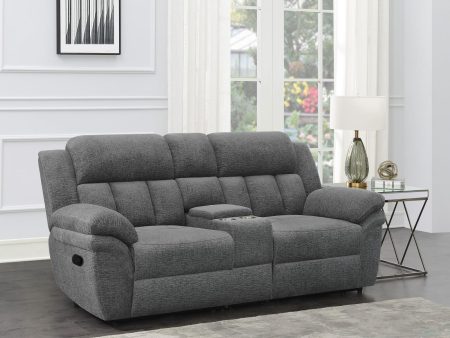 Bahrain Upholstered Motion Loveseat with Console Charcoal Fashion