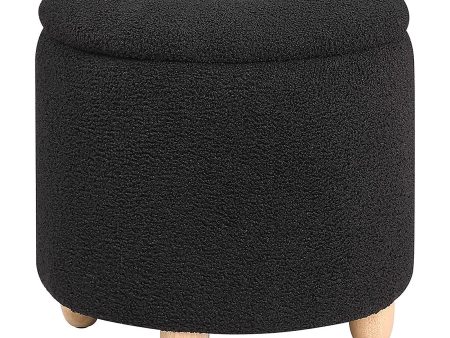 Valia Faux Sheepskin Upholstered Round Storage Ottoman Black Hot on Sale