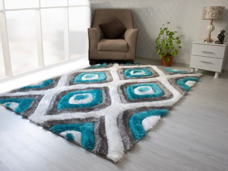 3D Shaggy Gray Turquoise 5X7 Area Rug Online