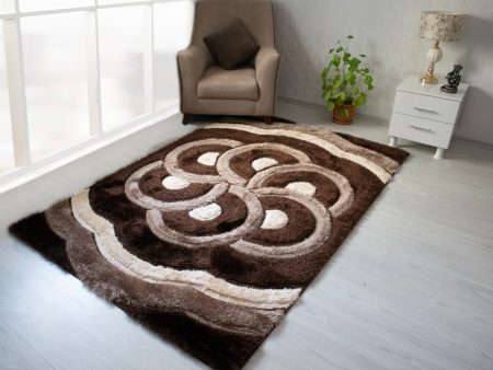 3D Shaggy Brown Beige 5X7 Area Rug Cheap