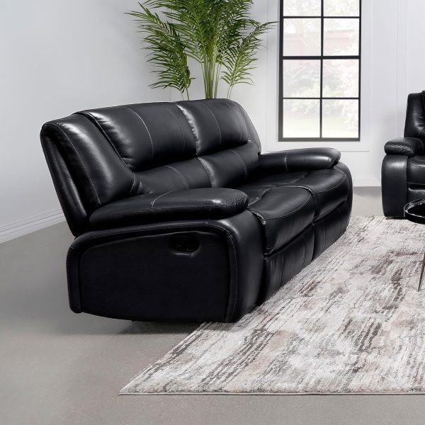 Camila Upholstered Motion Reclining Loveseat Black Discount