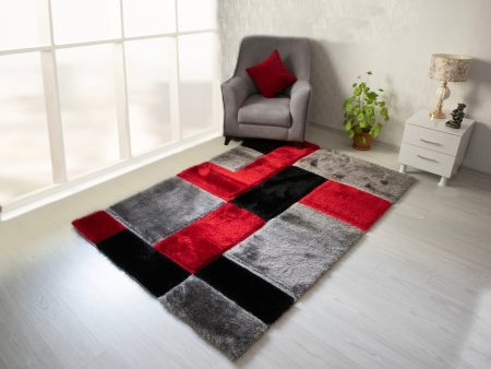 3D Shaggy Gray Red 5X7 Area Rug For Cheap