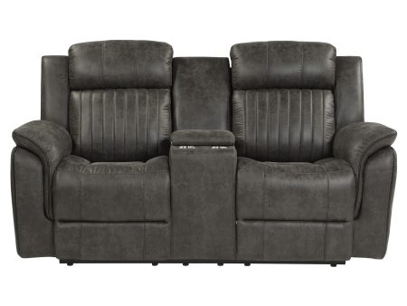 Centeroak Brownish Gray Double Reclining Loveseat with Center Console Online Sale