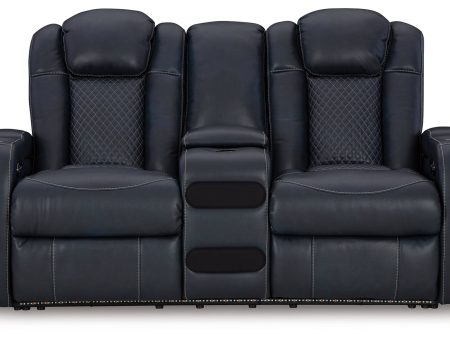 Fyne-Dyme Sapphire Power Reclining Loveseat with Console For Cheap