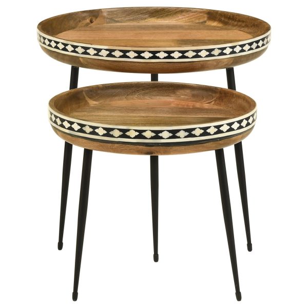 Ollie 2-piece Round Nesting Table Natural and Black Fashion