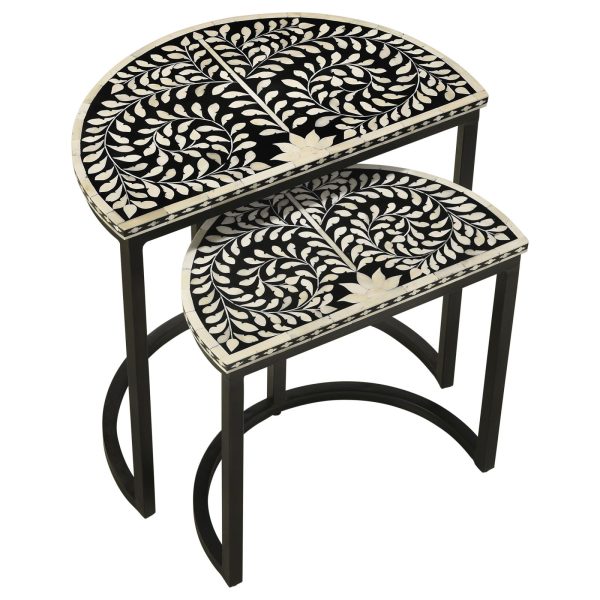 Zakiya 2-piece Demilune Nesting Table Black and White Cheap