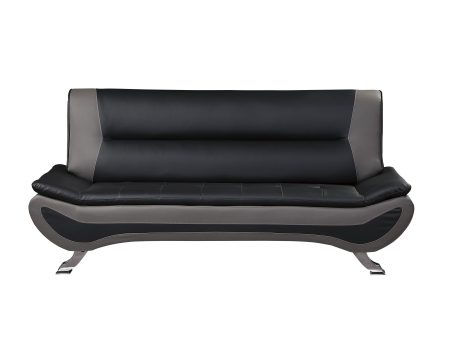 Veloce Black Gray Faux Leather Sofa Hot on Sale