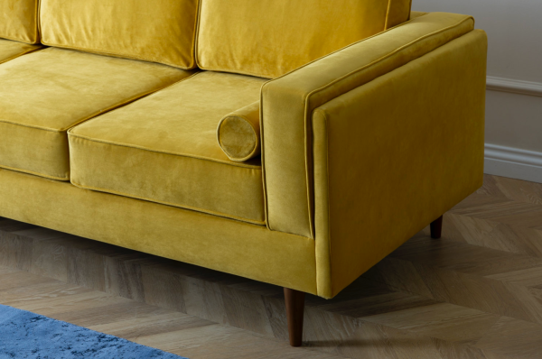 Troya Mustard Velvet Sofa With Reversible Cushions on Sale