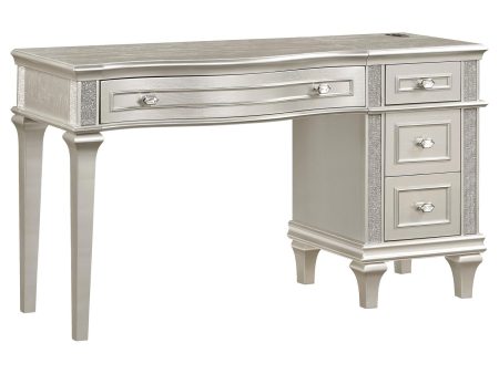 Evangeline 4-drawer Vanity Table with Faux Diamond Trim Silver and Ivory Fashion