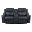 Littleton Blue Double Reclining Loveseat with Center Console, Receptacles and USB Ports Online Hot Sale