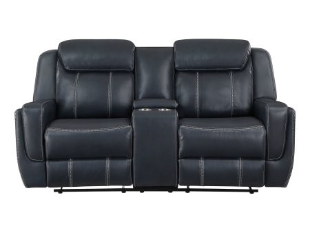 Littleton Blue Double Reclining Loveseat with Center Console, Receptacles and USB Ports Online Hot Sale