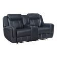 Littleton Blue Double Reclining Loveseat with Center Console, Receptacles and USB Ports Online Hot Sale