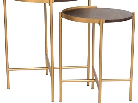 Malka 2-piece Round Nesting Table Dark Brown and Gold For Sale