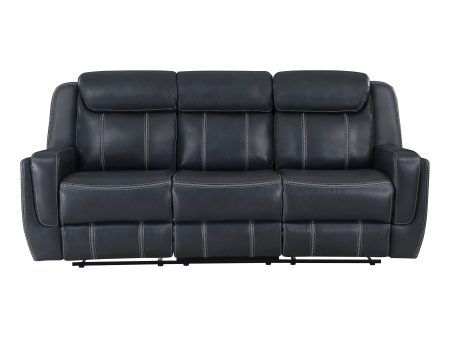 Littleton Blue Double Reclining Sofa with Center Drop-Down Cup Holders, Magazine bag, Receptacles and USB Ports Fashion