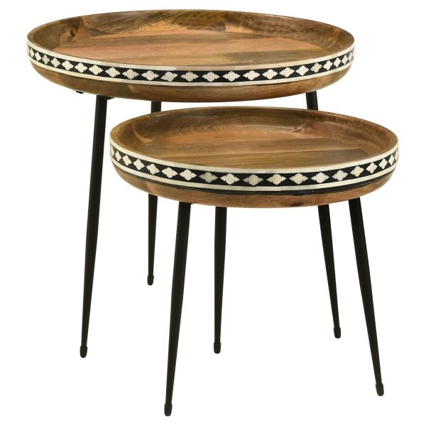 Ollie 2-piece Round Nesting Table Natural and Black Fashion