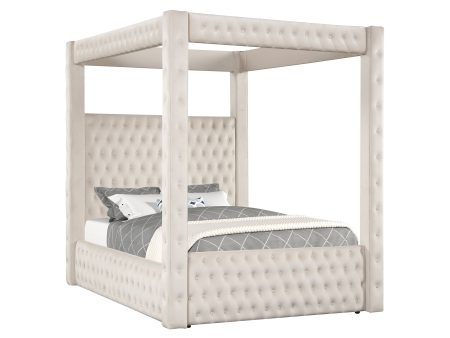 Annabelle Ivory Velvet King Canopy Bed Discount