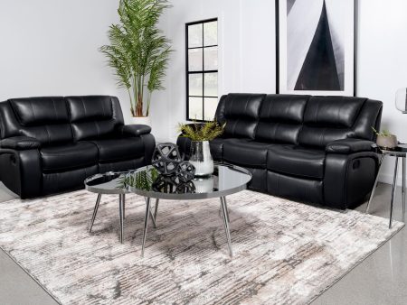 Camila 2-piece Upholstered Motion Reclining Sofa Set Black For Discount