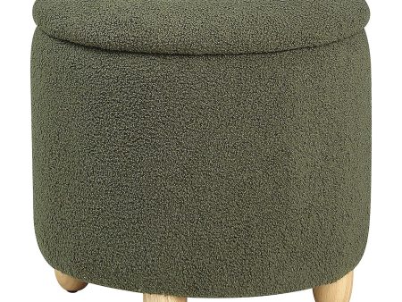 Valia Faux Sheepskin Upholstered Round Storage Ottoman Green Online Hot Sale