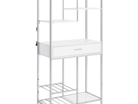 Figueroa 5-shelf Wine Cabinet with Storage Drawer White High Gloss and Chrome Sale