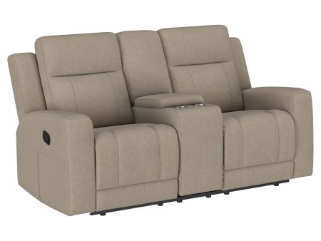 Brentwood Upholstered Motion Reclining Loveseat with Console Taupe For Discount