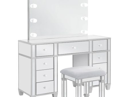 Allora 9-drawer Mirrored Storage Vanity Set with Hollywood Lighting Metallic For Discount