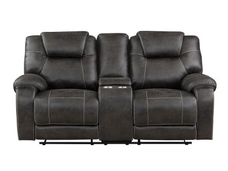 Gainesville Chocolate Microfiber Double Reclining Loveseat with Center Console Online Sale