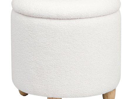 Valia Faux Sheepskin Upholstered Round Storage Ottoman Ivory on Sale