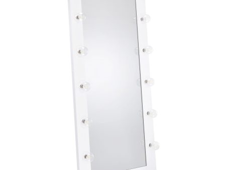 Zayan White High Gloss Full Length Floor Mirror With Lighting Supply