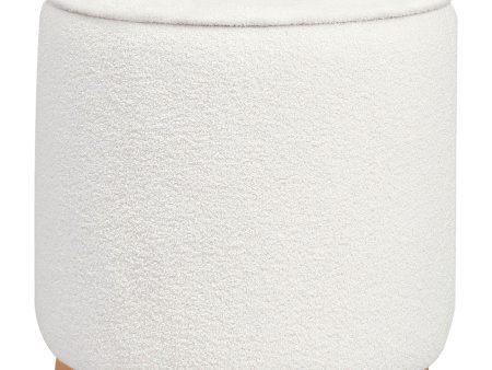 Zena Faux Sheepskin Upholstered Round Ottoman Ivory Online now