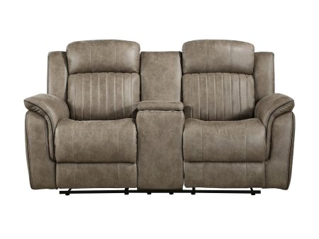 Centeroak Sandy Brown Double Reclining Loveseat with Center Console Hot on Sale