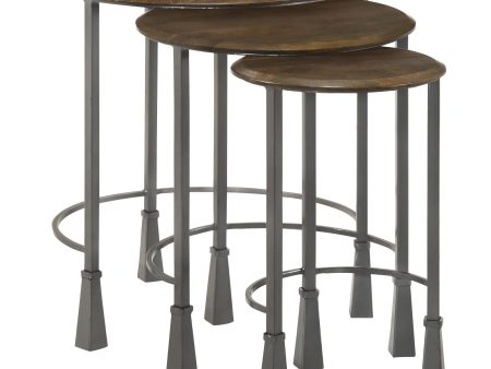 Deja 3-Piece Round Nesting Table Natural Gunmetal For Discount