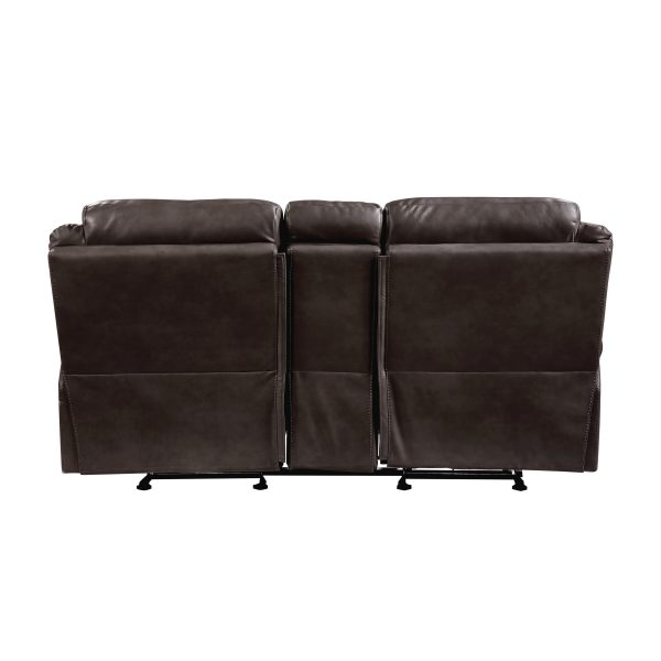 Aram Dark Brown Faux Leather Double Glider Reclining Loveseat with Center Console, Receptacles and USB Ports For Discount