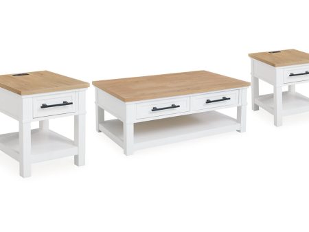 Ashbryn White Natural Coffee Table and 2 End Tables Hot on Sale