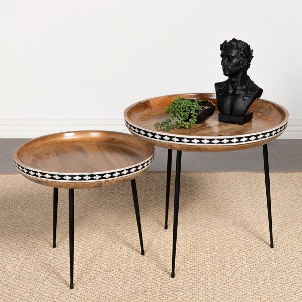 Ollie 2-piece Round Nesting Table Natural and Black Fashion