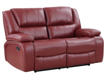 Camila Upholstered Motion Reclining Loveseat Red Faux Leather For Cheap