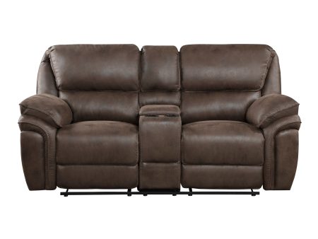 Proctor Brown Microfiber Double Reclining Loveseat with Center Console Sale