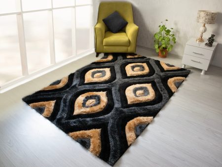 3D Shaggy Gold Black 5X7 Area Rug For Cheap