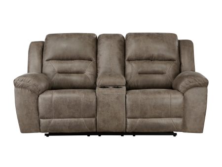 Hazen Brown Microfiber Double Reclining Loveseat with Center Console on Sale