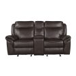 Aram Dark Brown Faux Leather Double Glider Reclining Loveseat with Center Console, Receptacles and USB Ports For Discount