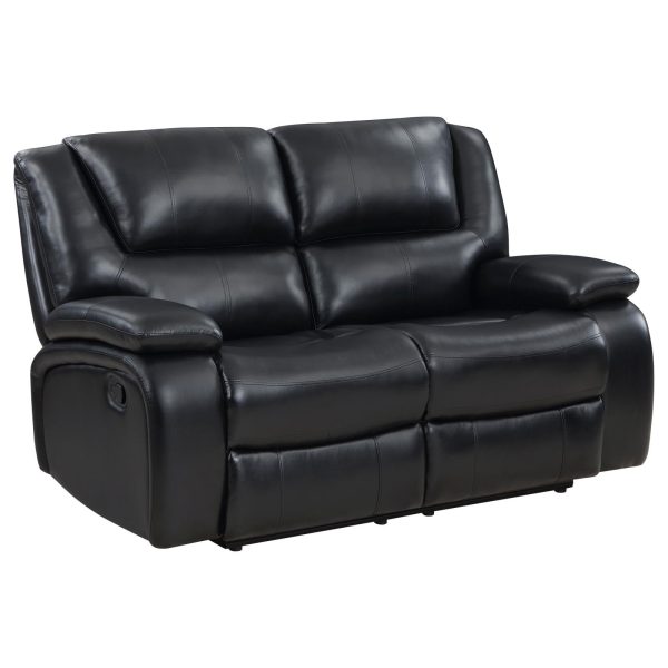 Camila Upholstered Motion Reclining Loveseat Black Discount