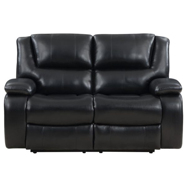 Camila Upholstered Motion Reclining Loveseat Black Discount