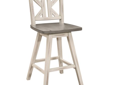 Amsonia Gray White Swivel Counter Height Chairs, Set of 2 For Sale