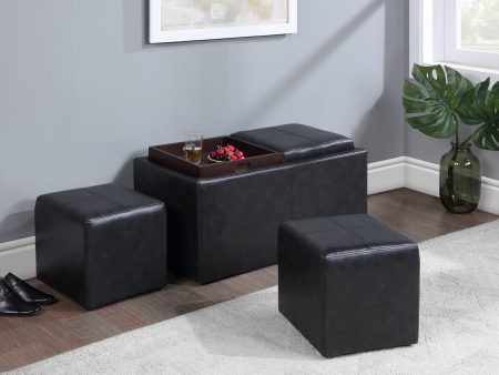 SH3552 Black Storage Ottoman with 1 Tray Fashion