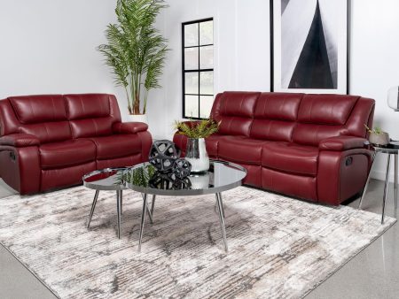 Camila 2-piece Upholstered Reclining Sofa Set Red Faux Leather Fashion