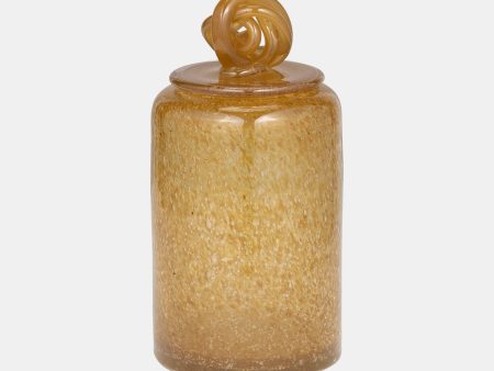 Glass, 10  Jar W  Knot Lid Amber Bubble Online Hot Sale